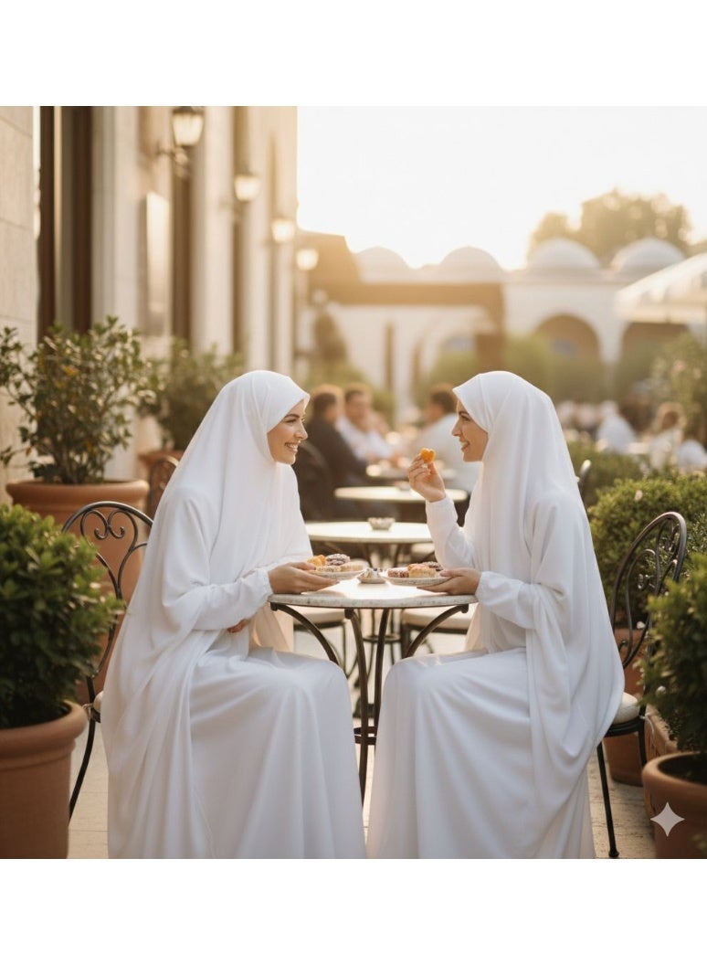 أمياي إسدال صلاة نسائي قطعة واحدة بأكمام طويلة - فستان صلاة إسلامي - ملابس صلاة للنساء - فستان نماز عباية للنساء - جلباب قطعة واحدة - مستلزمات العمرة للنساء - طقم صلاة باللون الأبيض - Image 3